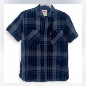 Levi's Men's Navy and Gray Checkered Shirt